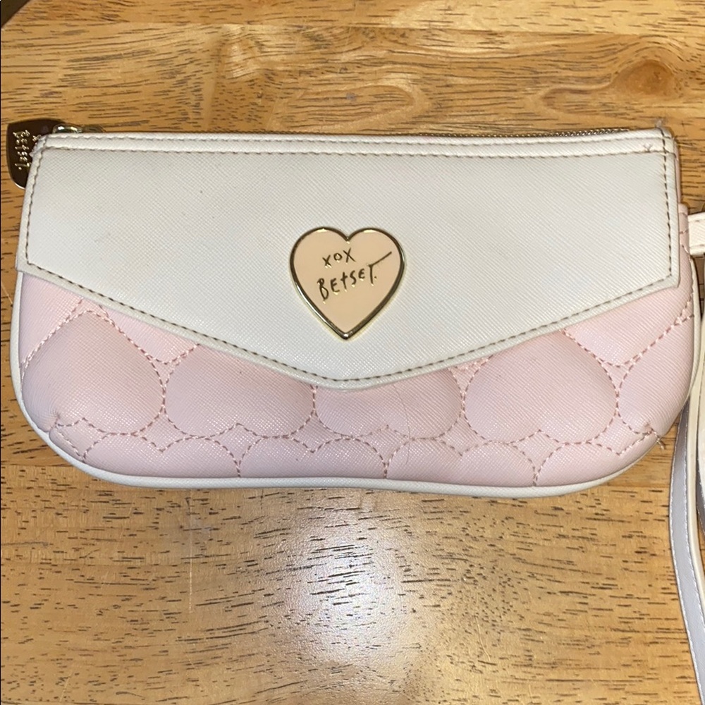 Betsey Johnson Pink and White Quilted Wristlet